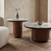 Ensemble de tables basses modernes avec structure en acier inoxydable et plateau en marbre, meubles de salon durables et multifonctionnels