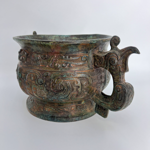 Phoenix-Patterned GUI Đồng thủ công Tây zhou triều đại có hai tay cầm hình con thú để giữ hạt nấu chín thường được sử dụng - Product Image 5