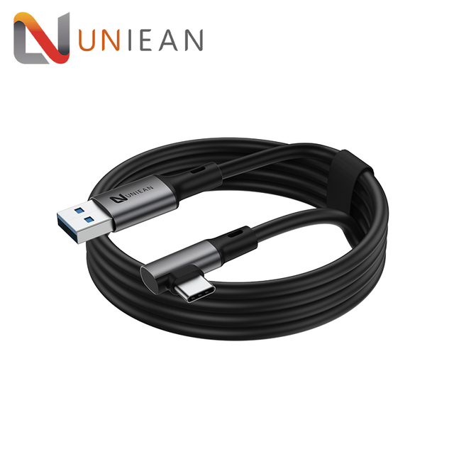 5V 3A PVC 90 Degree Right Angle Usb3.0 Data Fast Charging Cable for 0culus Quest 1/2 VR Headset Link Cable