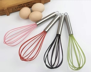Batidor de silicona antiarañazos con mango de acero inoxidable, resistente al calor, tipo globo, utensilio de repostería antiadherente - Product Image 2