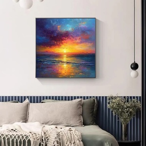 Peinture à l'huile murale artisanale Paysage marin au coucher du soleil vibrant Toile texturée abstraite douce pour la décoration du salon et de la chambre - Product Image 6