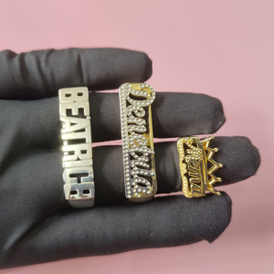 925 Bạc Chất Lượng Cao 3D Tùy Chỉnh Tên Logo Nhẫn Thiết Kế Hai Ngón Tay Bạc Nhẫn Mẫu - Product Image 2