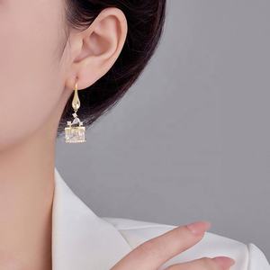 Pendientes de Botón Asimétricos de Moda Francesa para Mujer, Estilo Retro, Geométricos, de Cobre y Circonita, con Diseño de Copa de Agua, de Alta Gama, con Temperamento Exclusivo - Product Image 6