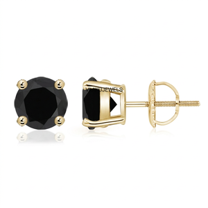 Pendientes de Diamantes Negros Naturales, Corte Brillante Redondo, Oro de 10K, 14K, 18K, Plata 925, 935, Joyería Clásica para Mujer para Uso Diario - Product Image 2