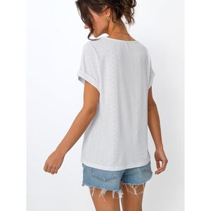 Camisetas con cuello en V 2025 para mujer, camisetas informales con bordado de ojales, bonitas camisetas informales de primavera y verano, moda transpirable para vacaciones en la playa para talla XS - Product Image 2