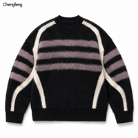 Pull en tricot moelleux à col rond et manches raglan contrastées rétro unisexe pour hommes et femmes, vente en gros
