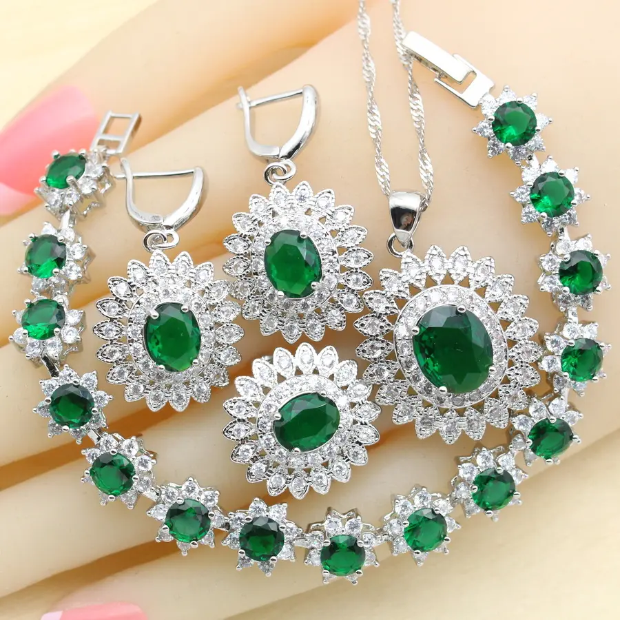luxury zircon jewelry 925 Silver earrings sets for women Wedding ladies jewelry sets Bracelet Rings Necklace Pendant Best Gift