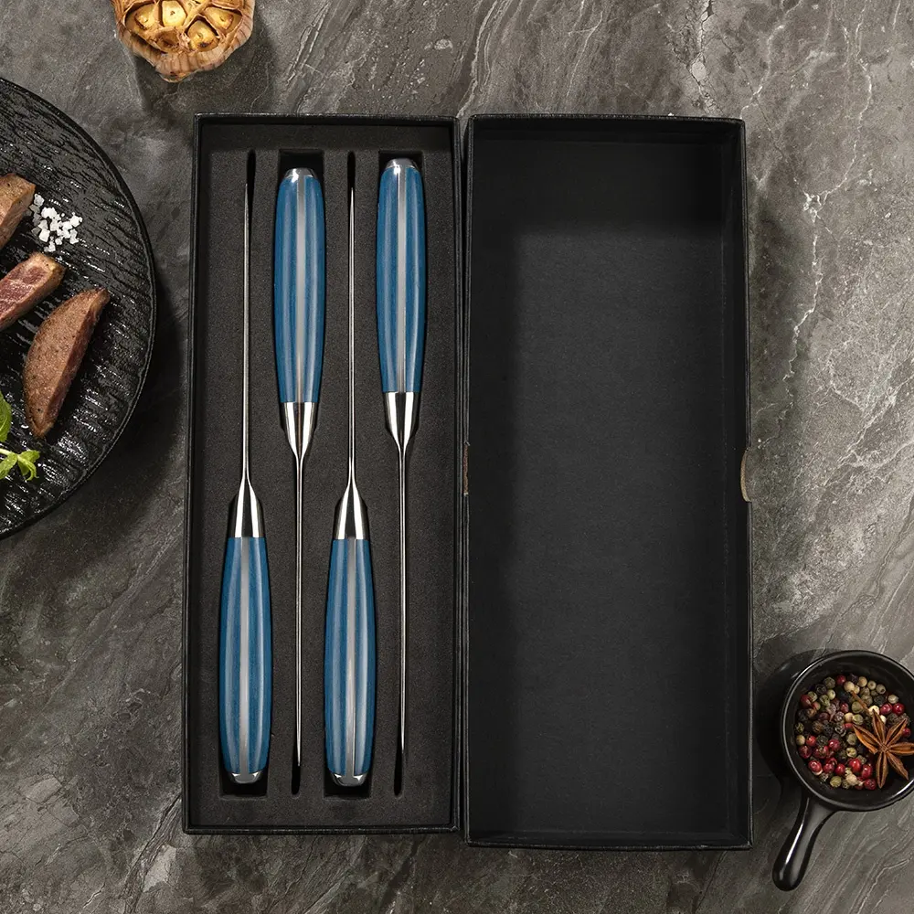 Yangjiang Amber Ensemble de couteaux de chef à motif d'échelle en acier damas 4 pièces Poignée en acier inoxydable pour une utilisation en cuisine