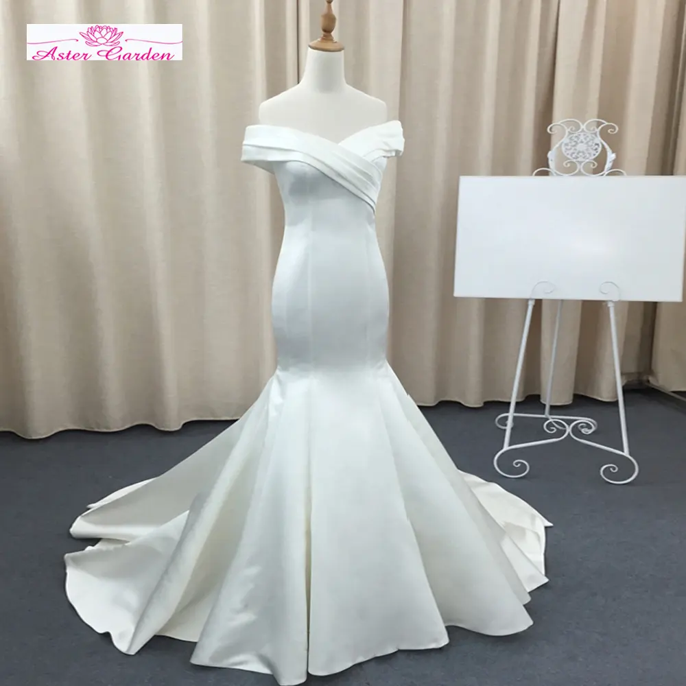 Aster 사용자 정의 만든 주름 목 프랑스 새틴 인어 웨딩 드레스 Vestidos 드 Noivas 알리바바 중국 신부 드레스 Hochzeit