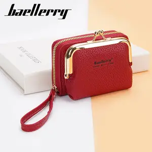 Baellerry dompet koin kunci Kiss wanita dompet tempat kartu kredit kecil kulit pu dompet genggam ciuman gesper penutup kantung pengubah