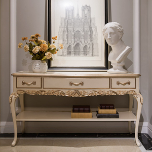 Francés elegante sala de estar hogar pintado a mano blanco muebles altos madera tallada pasillo <span class=keywords><strong>consola</strong></span> Mesa - Product Image 1