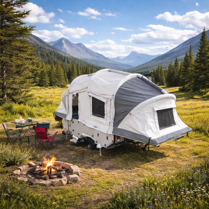 <span class=keywords><strong>Remorque</strong></span> <span class=keywords><strong>de</strong></span> camping pliable avec tente extensible, cuisine extérieure, espace <span class=keywords><strong>de</strong></span> couchage, durable et légère <span class=keywords><strong>pour</strong></span> le camping, les voyages et les aventures - Product Image 1