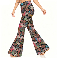 Elegante Cottagecore Schwarze Schlaghose mit Hohem Bund, Farbenfrohe Botanische Tapisserie-Hose, Lässige Weite Boutique-Hose