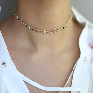 Collier ras du cou en perles colorées pour femmes breloques couleur or chaîne de clavicule bijoux faits à la main accessoires collier - Product Image 1