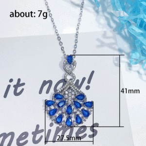 Collier pendentif de luxe pour femme, chaîne à breloques avec pierre bleue étincelante et complexe - Product Image 5