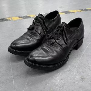 Chaussures Derby en cuir vieilli froissé style japonais et coréen pour hommes, à talon carré <span class=keywords><strong>vintage</strong></span>, faites à la main en cuir de vachette, chaussures habillées Oxford formelles - Product Image 1