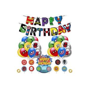 DJTSN सुपर थीम पार्टी सजावट सेट बैनर के लिए लेटेक्स गुब्बारा केक अव्वल बच्चों के जन्मदिन की पार्टी की आपूर्ति