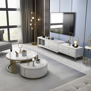 Set di Tavolini da Caffè Moderni di Lusso Estensibili in Materiale Spugna e Vetro per Arredamento Soggiorno - Product Image 3