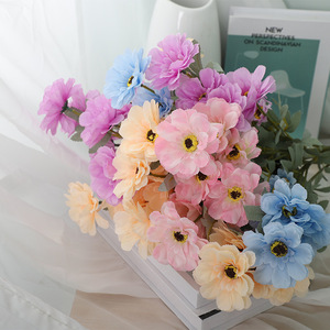 Girasoles Artificiales de 6 Cabezas, Flores de Seda de Alta Simulación, Decoraciones para Bodas, en Colores Champán, Azul Cielo, Morado, Rosa, Naranja y Leche - Product Image 2