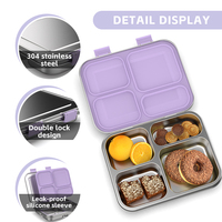 Aohea Boîte à lunch isotherme pour le stockage des aliments, portable, 4 compartiments, bento, en acier inoxydable 304 avec couvercle.