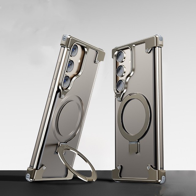 Luxury Magnetic Bracket Aluminum Alloy Frame Frosted Backplane Shockproof Airbag Phone Case for Samsung S26 S25 S24 S23 Ultra