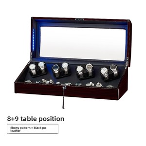 Hộp đựng đồng hồ tự động sang trọng 4 motor, chất liệu gỗ mun, có ngăn trưng bày, 8+9 ngăn đựng thẻ, logo tùy chỉnh - Product Image 6