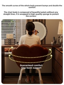 Silla de <span class=keywords><strong>Maquillaje</strong></span> y Tocador de Lujo Ligero con Diseño de Pétalos Giratorios en Material PU para Dormitorio de Niñas, Respaldo de Alta Gama para Manicura - Product Image 4