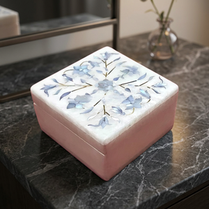 Caja de Joyería Decorativa Rectangular de Mármol y Madreperla de Alta Calidad, con Grabados Florales Modernos, Artesanía en Piedra, Superventas - Product Image 1