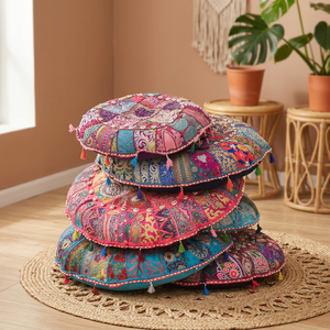 <b>Indian</b> Traditional Hippie Patchwork Suti Floor <b>Cushion</b> Eye-Catching Embroidery for Home Hospital or Hotel Decor - Product Image 2