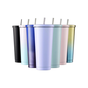 Gobelet isotherme en acier inoxydable de 500 ml/17 oz avec paille et couvercle, tasse à café glacé sous vide avec paille - Product Image 1