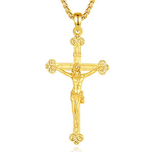 Merryshine Collana da Uomo con Croce Crocifisso della Fede in Argento 925 Placcato Oro Medaglia Amuleto Patrono Religioso di Gesù Stile Vintage - Product Image 1