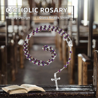 Mecrt Collier Chapelet Religieux Catholique Vierge Marie Croix Crucifix Perles de Verre Vente en Gros Cadeau