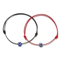 Bracelets de couple en corde tressée rouge en gros, bijoux avec breloques œil bleu porte-bonheur, bracelet réglable en cuir