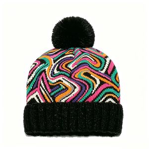 Chapeau de golf tricoté Fair Isle avec petit pompon, bonnet chaud pour l'extérieur - Product Image 3