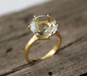 925 argent Sterling vert améthyste Quartz bague en pierres précieuses fait à la main indien plaqué or Vermeil bijoux classique pour les mariages fêtes - Product Image 1