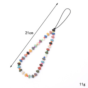 Chaîne de téléphone portable créative en pierre volcanique naturelle, bracelet court perlé coloré, cordon anti-chute pour femme, lanière de poignet - Product Image 2