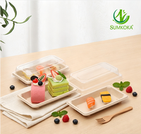 Plateau à sushi jetable en fibre de pulpe de bagasse de canne à sucre SUMKOKA avec couvercle en PET, écologique et micro-ondable