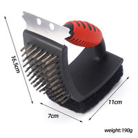 Brosse de nettoyage de barbecue en acier inoxydable 3 en 1 avec grattoir et tampon à récurer