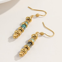 Boucles d'oreilles pendantes longues en acier inoxydable plaqué or 18 carats avec pierres naturelles turquoise pour femme, style vintage, idéales pour les fêtes, vente en gros