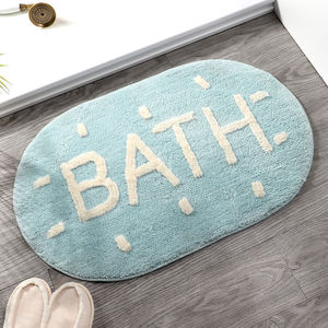 Korean Style Oval <b>Bath</b> Rug Blue Plush Absorbent Non Slip Mat For Bathroom Bedroom Decoration - Product Image 1