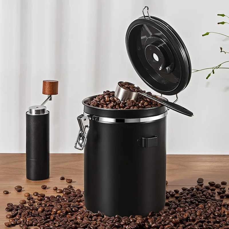classic stainless steel primary color canisters sets for tea sugar coffee bean sealed tank coffee canister vacuums with spoon