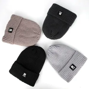 Hot Selling Winter Fleece Lined Low Moq Rib Knitted Oversized Warm Beanie For Men