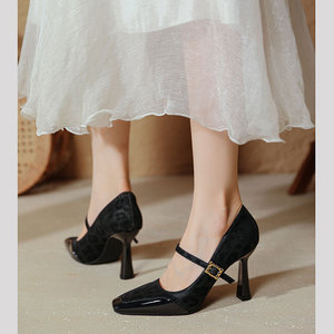 Zapatos de Mujer Mary Jane con Punta Cuadrada, Tacón de Aguja de 9 cm, Estampado de Leopardo, Correa con Hebilla, Tendencia de Moda - Product Image 3
