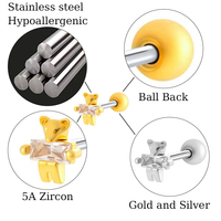 Hengsen Hypoallergenic Gold Plated Cartilage Earrings CZ Bear Butterfly Ball Back Ear Stud Tragus Helix Lobe Piercing Jewelry