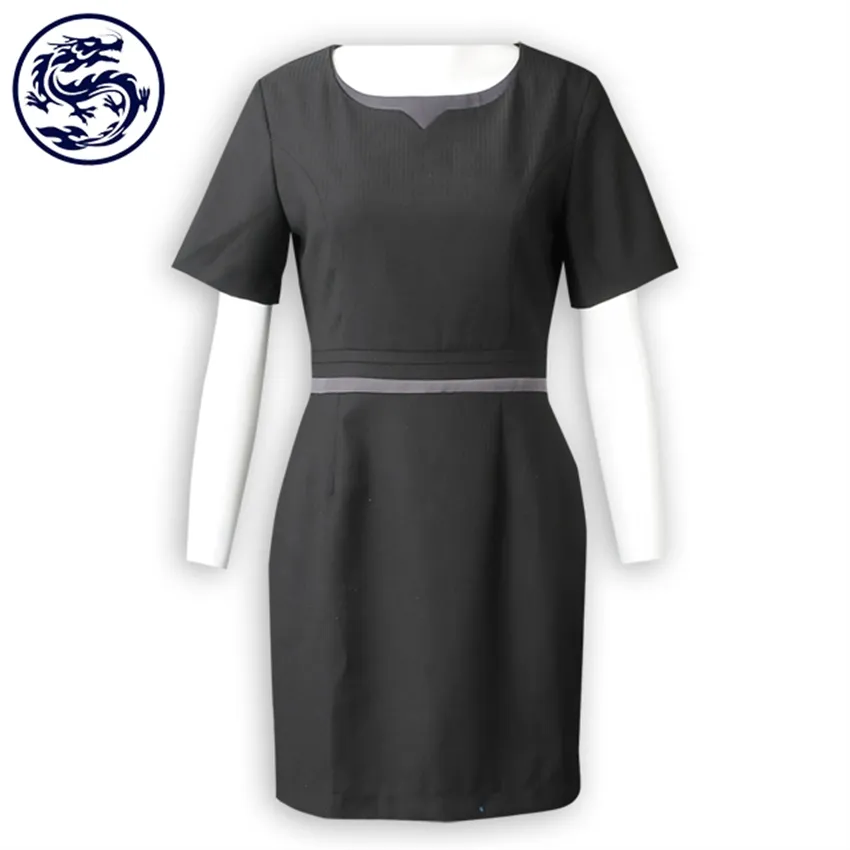 High Quality Black Color Women Hotel Uniform for Office Staff Uniforms Dress Career Dress Set