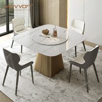Ensemble de table à manger ronde moderne de luxe de 6 pieds Plateau en marbre durable et imperméable avec forme carrée comprenant une table et une chaise