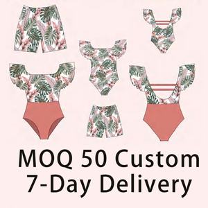 Traje de Baño Personalizado para Mamá e Hija, Conjunto Familiar de 6 Piezas, Traje de Baño de Una Pieza para Mujer, Bikini Estampado con Cuello en V, Ropa de Playa - Product Image 5