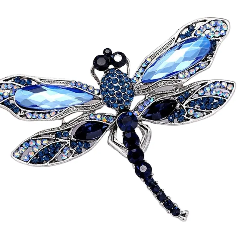 Spille da libellula Vintage in cristallo blu per le donne spille per insetti di moda di alta qualità accessori per cappotti regali di gioielli animali