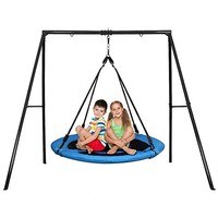 Ensemble de balançoires d'extérieur multifonctionnel en métal pour enfants avec toboggan, balançoire à bascule et siège de balançoire