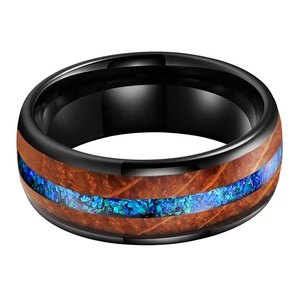 Coolstyle Jewelry New Design 8mm Whisky Wood Blue <strong>Opal</strong> Inlay Black Tungsten <strong>Ring</strong> for <strong>Men</strong> Women Fashion Engagement Wedding Band - Product Image 2